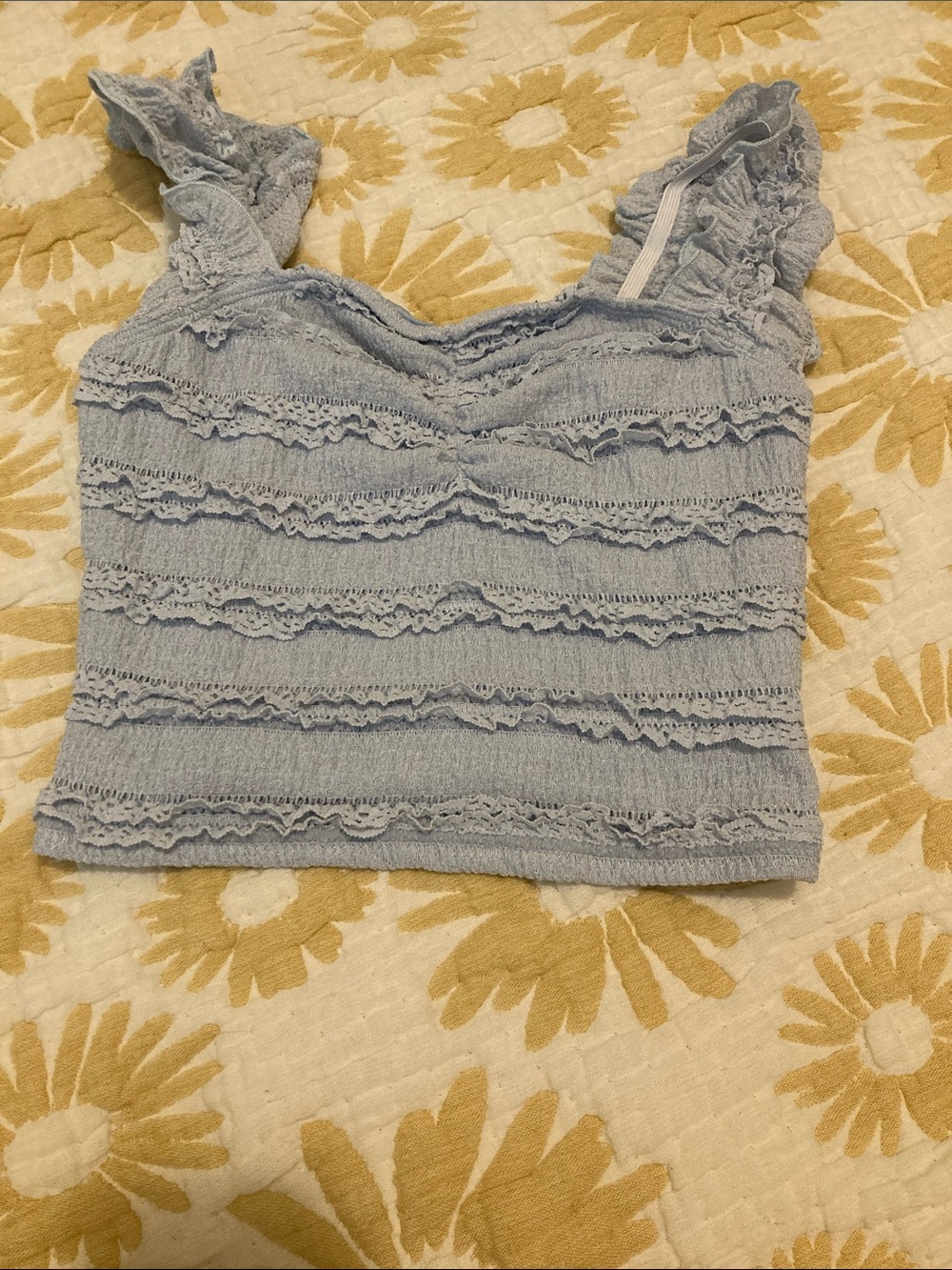 Light Blue Smocked Ruffle Crop Tank